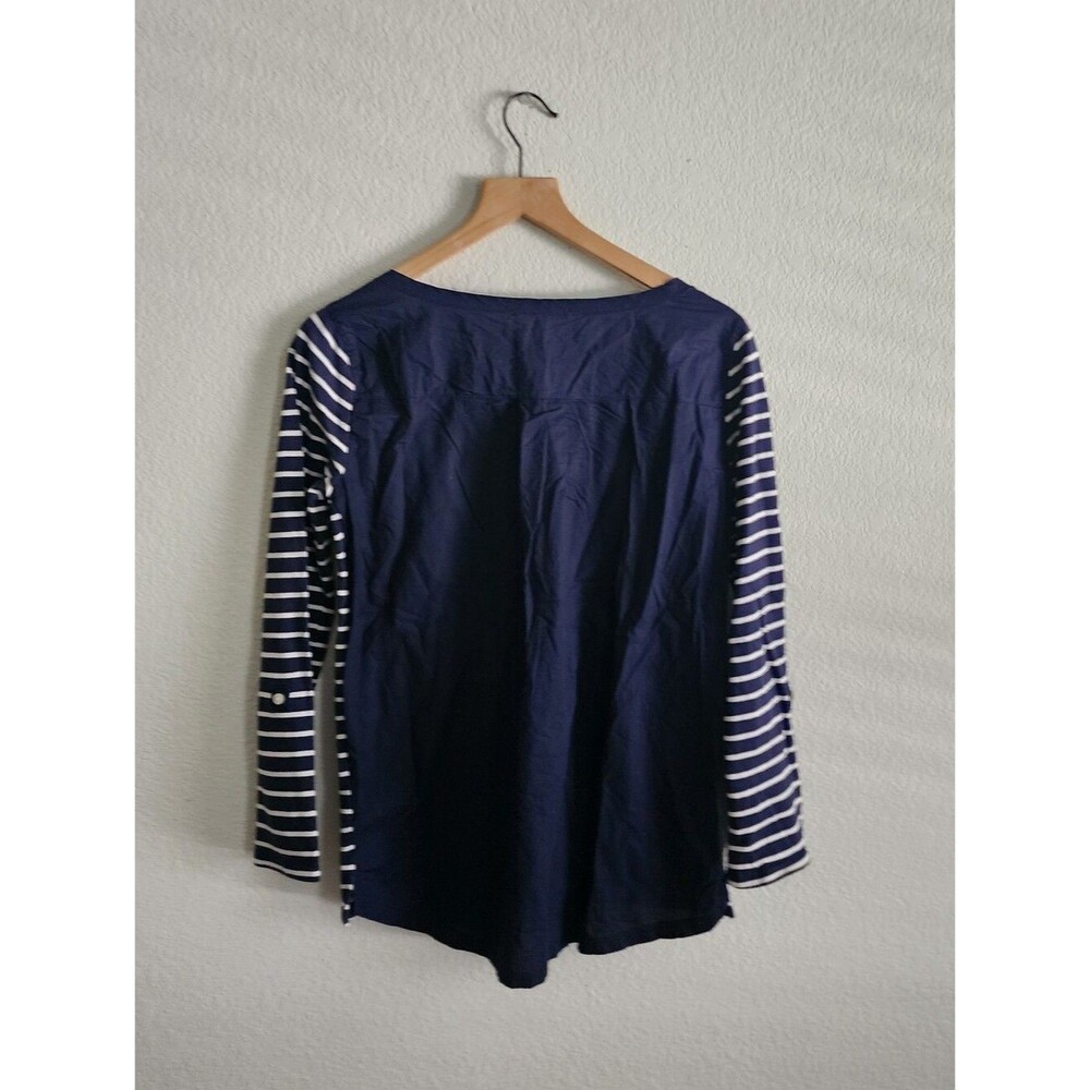 GAP Women's Boat Neck Navy Blue Striped Casual Small Top - Picture 2 of 7